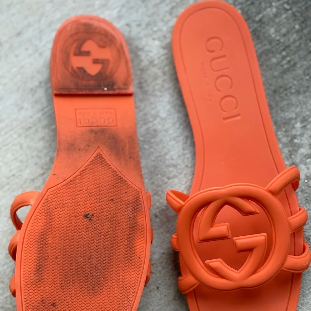 Gucci Orange Rubber Slide Sandals - Picture 4 of 6